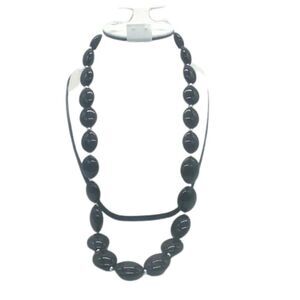 Long Black Resin Beaded Necklace 19" Drop